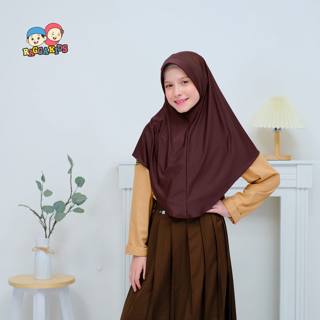 Jilbab anak sekolah Raggakids Haana Hijab - Jilbab coklat pramuka - Jilbab Putih anak bahan Jersey premium