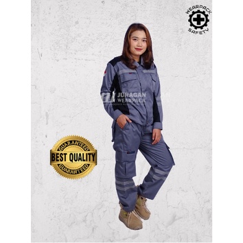 Wearpack Kerja Potongan / Setelan Warna Abu Hitam Bawahan Celana Warna Abu