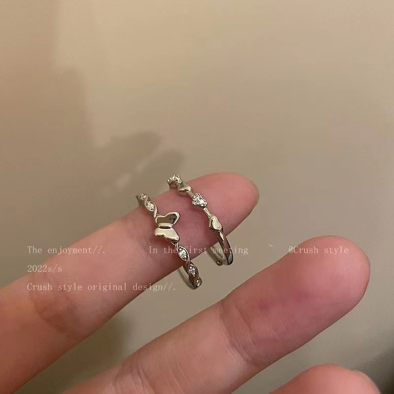 IFYOU Fashion Tembaga Zirkon Cincin Set Jantung Kupu-Kupu Perak Jari Rings Perhiasan Y2K Aksesoris