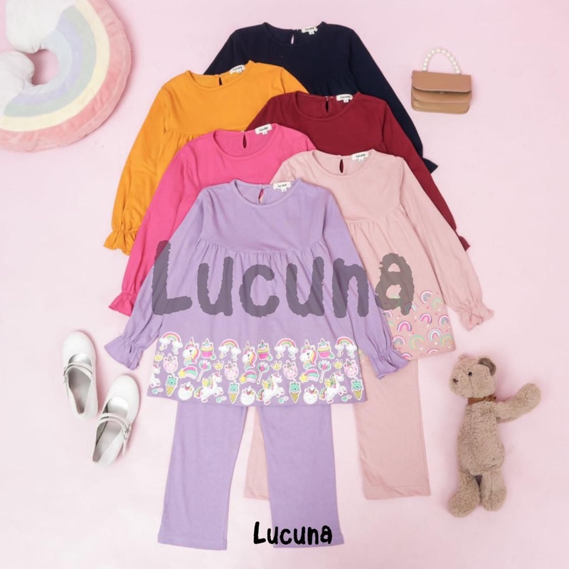 Setelan Anak Tunik Rania Lucuna Original Lengan Panjang Super Premium Baju Muslim Perempuan