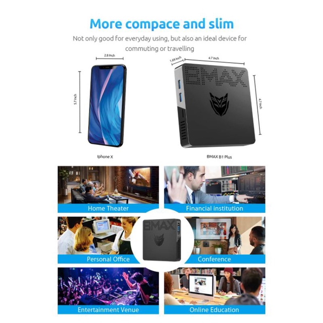 Mini PC BMax B1 Plus Intel N3350 6/64GB HDMI VGA Windows 10 Wifi