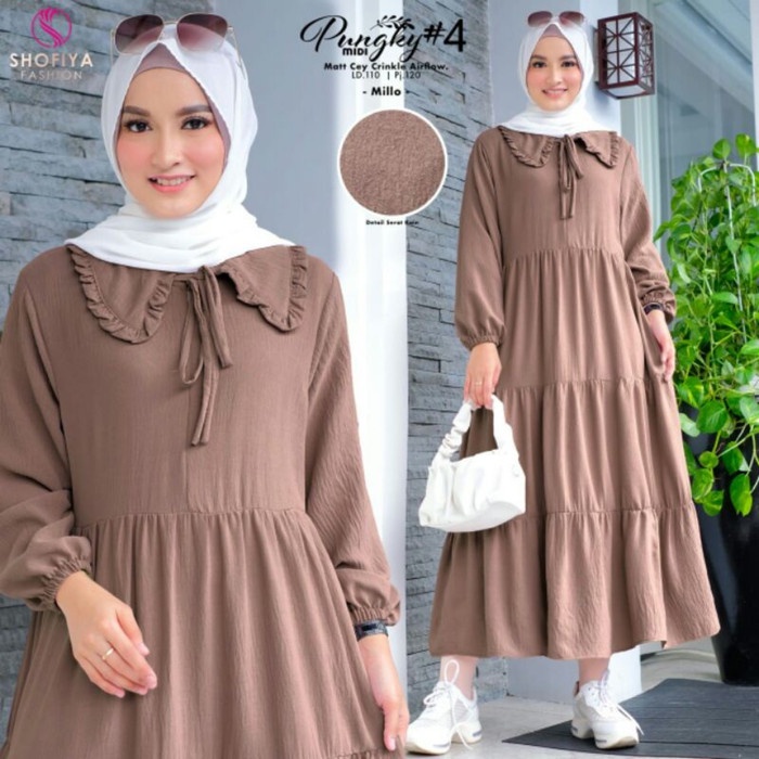 pStore88 - Gamis syar'i Midi Dress Muslim Pungky crinkle airflow kerah rebah 5295