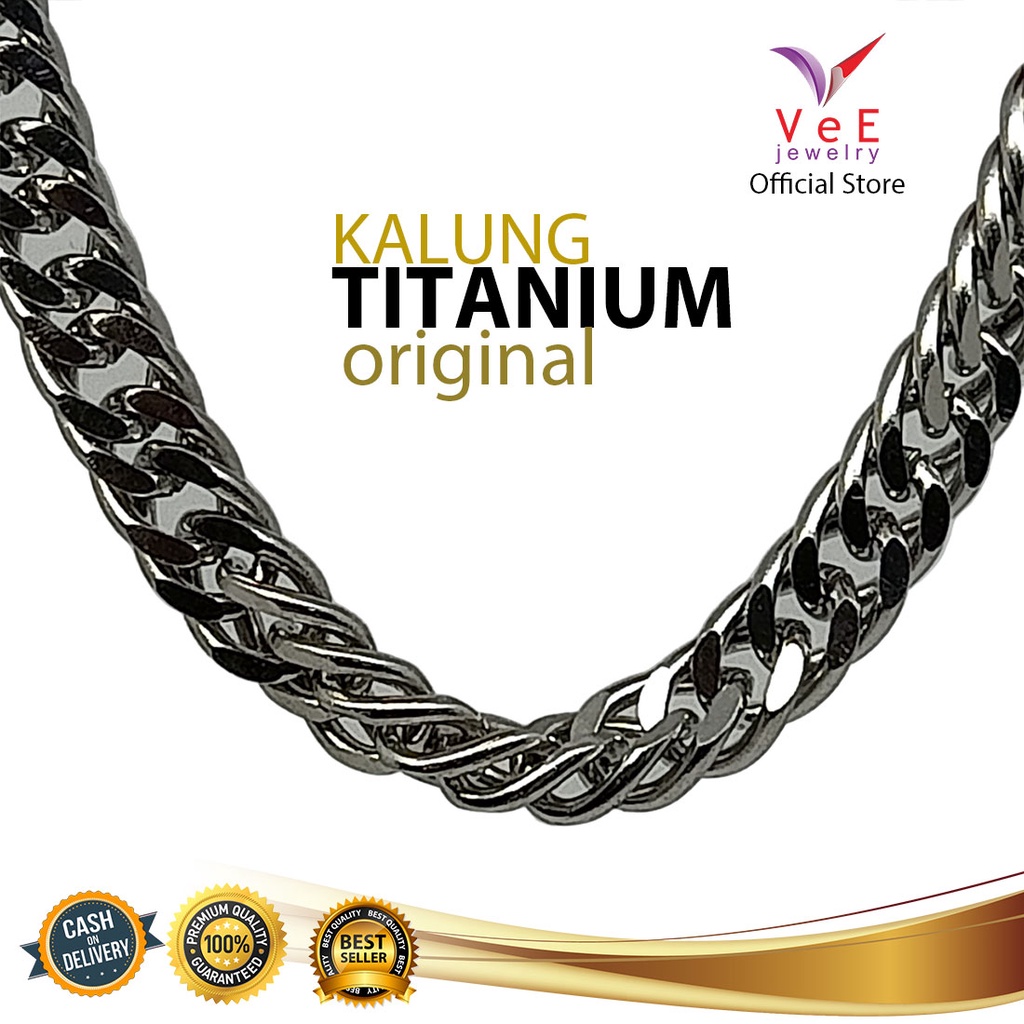 Kalung Titanium Stainless Steel Asli Pipih Cutting Silver 60cm - VeE Kalung Pria Wanita