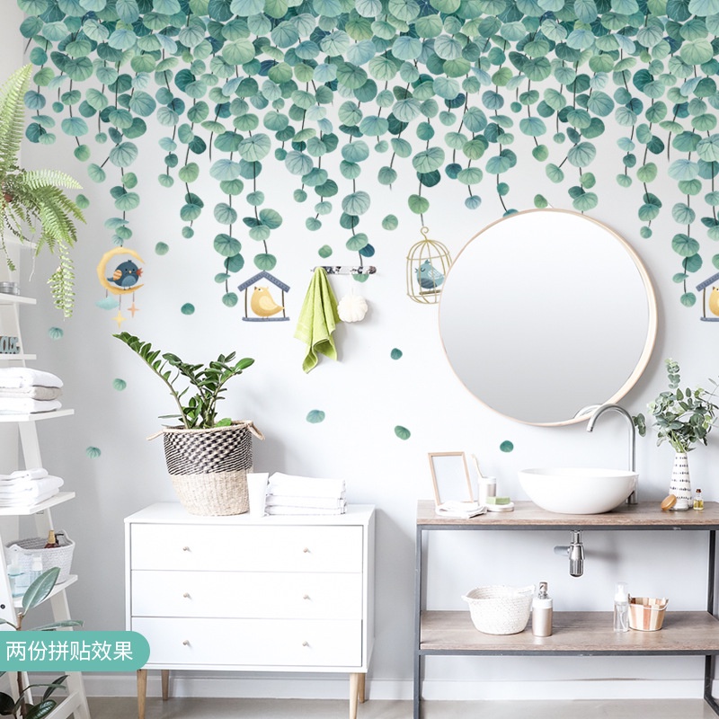 Tropical Daun Atas Sudut Garis Ruang Tamu Kamar Tidur Stiker Dinding Pintu Tanaman Dekorasi Wall Sticker