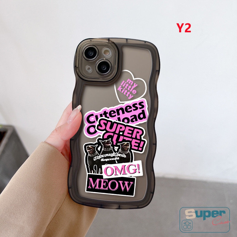 Soft Case Tepi Bergelombang Untuk OPPO A17 A57 A17K A3s A12 A16K A95 A96 A15 A54 A74 A78 A16 A16s A55 A96 A5 A9 A52 A5s A7 Reno 8T 7 6 8Z A77 A77s A1k A53 Stiker Trendy Case Kucing Label