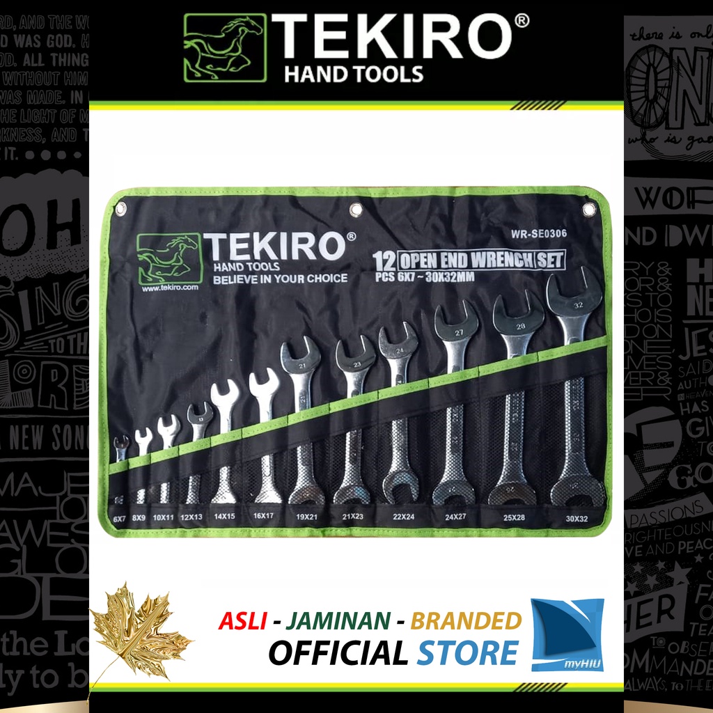 Set Kunci Pas Isi 12 pcs ukuran 6 mm ~ 32 mm / Open Ended Wrench Spanner TEKIRO