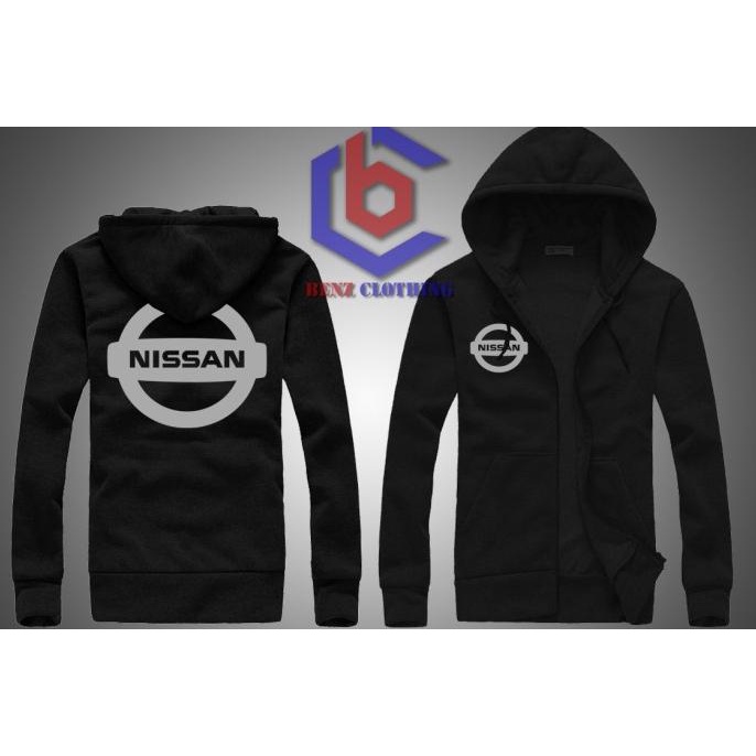 Jaket Hoodie Sweater NISSAN Outerwear Pria Wanita Zipper Resleting Depan Polos Sablon Polyflek Korea