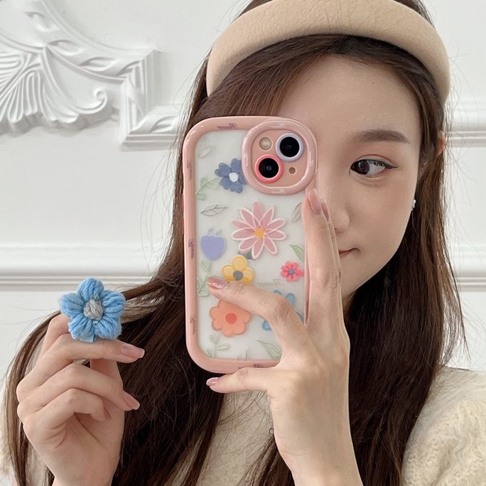 Daisy Flower Puff Case iPhone 11 12 13 14 Pro Max 14 Plus Women's Cute Pink Purple Sunflower Pretty Friends Gifts Soft Casing Cover