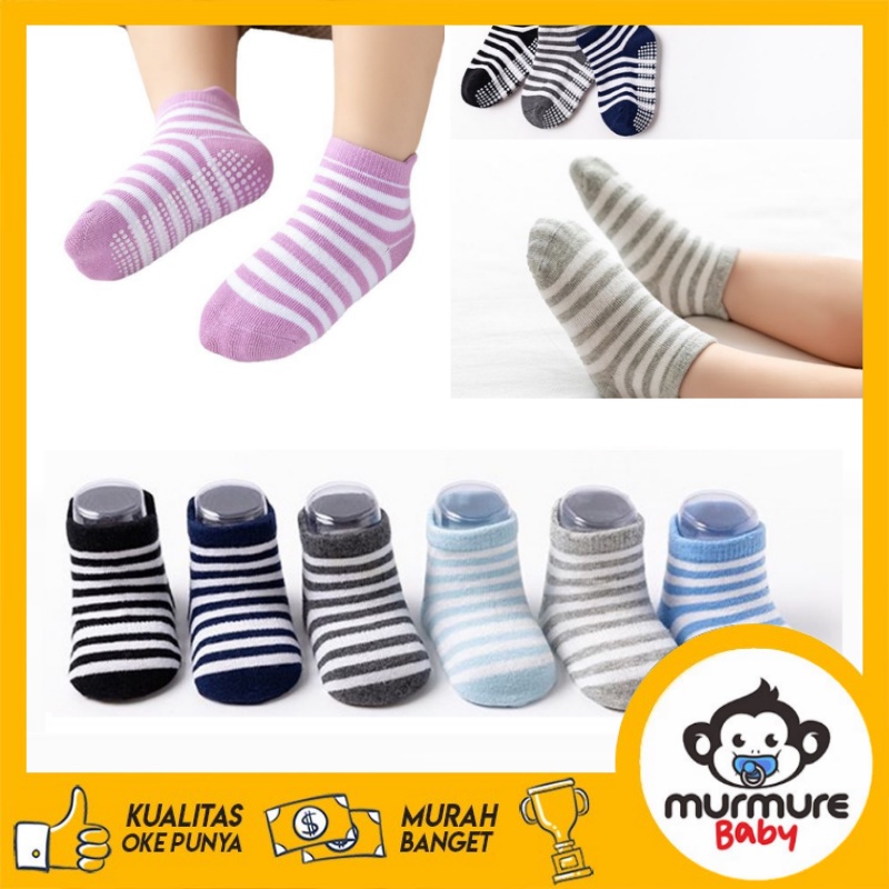 MURMURE.BABY I KAOS KAKI BAYI ANTI SLIP PENDEK MOTIF GARIS KAOS KAKI ANAK PEREMPUAN LAKI LAKI LUCU BABY SOCKS KIDS CUTE UNIK ANTI SLIP MURAH IMPORT