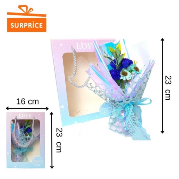 Dijual Set Bunga Hias Galaxy / Buket Bunga Palsu / Bucket Gift Bunga Palsu - Biru Dengan Bubble Berk