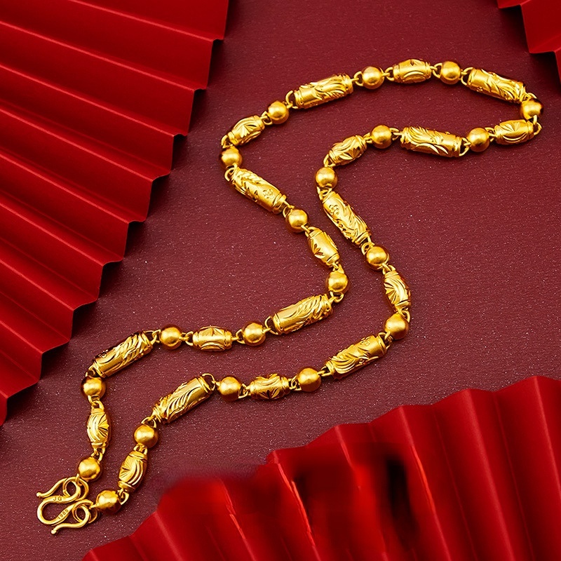 Goldkingdom Perhiasan Fashion Emas Asli Kadar 375Bangkok Aksesoris Ready Stock Menebal Emas Pria 8n Naga Phoenix Tabung Udara Olive Bead Kalung Pria