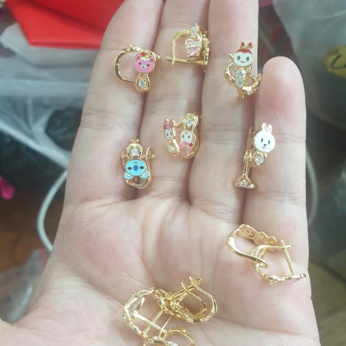 Fred Anting Jepit Anak Karakter Winnie The Pooh Pink Kelinci Lucu Emas Asli