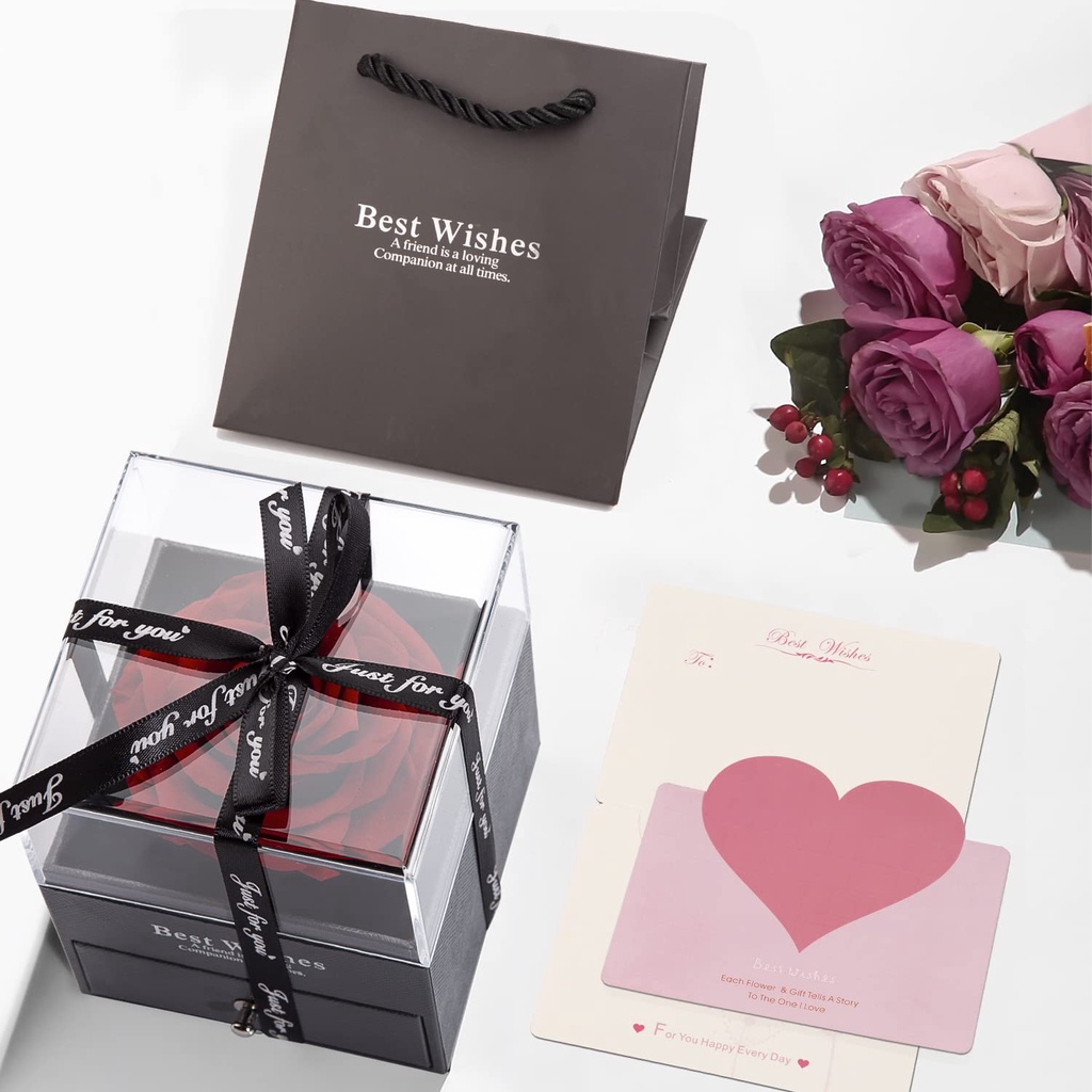 Topspot Diawetkan Mawar Merah dengan Anting Kalung Perak Hadiah Hari Kasih Sayang untuknya Hadiah Ulang Tahun Mawar Asli Abadi Ulang Tahun Hadiah Romantis Hari Ibu untuk Wanita Ibu Pacar Istri