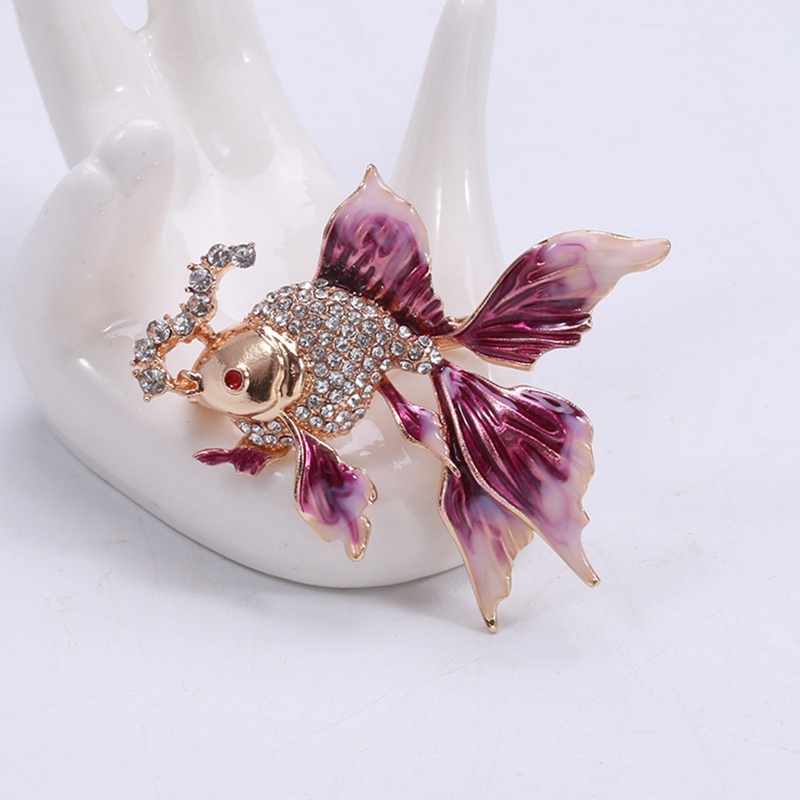 Bros Ikan Emas Baru Untuk Wanita Hewan Lucu Berlian Imitasi Desain Pin Enamel Perhiasan Hadiah Aksesoris Vintage
