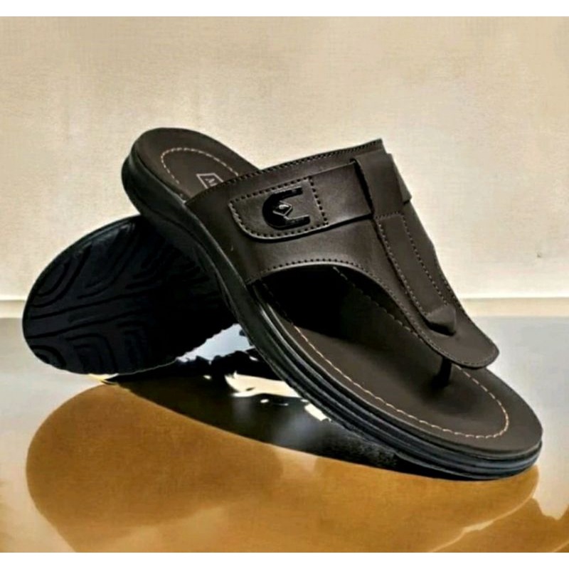 ORIGINAL, Sandal JEPIT EDGAR Kulit E6A. Black Sendal Kokop Slop 38.44 Slide Bapak2 Lebaran Empuk Anti Slip Brown, 39