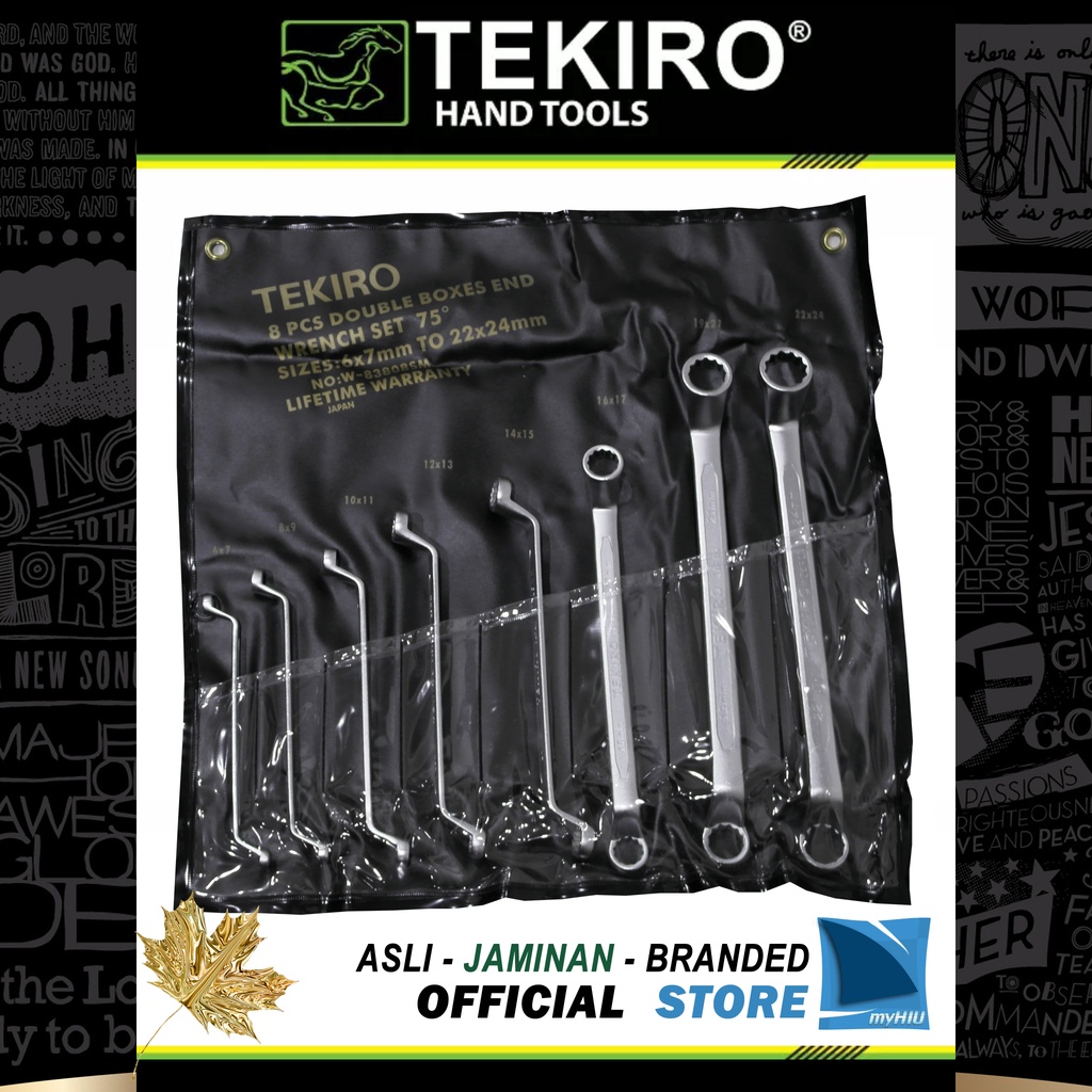 Set Kunci Ring Isi 8 pcs ukuran 6~24 mm / 1/4&quot;~1-1/4&quot; inch / 75 Derajat Box Ended Wrench TEKIRO