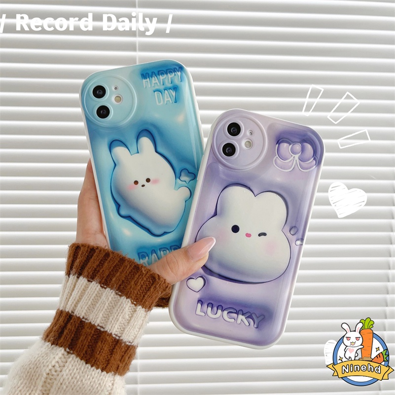 IPHONE Casing Kompatibel Untuk Iphone14 13 12 11 Pro Max X Xr Xs Max8 7 6 6s Plus SE 3D Vision Fashion Kelinci Silikon Air Cushion Case Kamera Perlindungan Shockproof Pelindung Phone Case