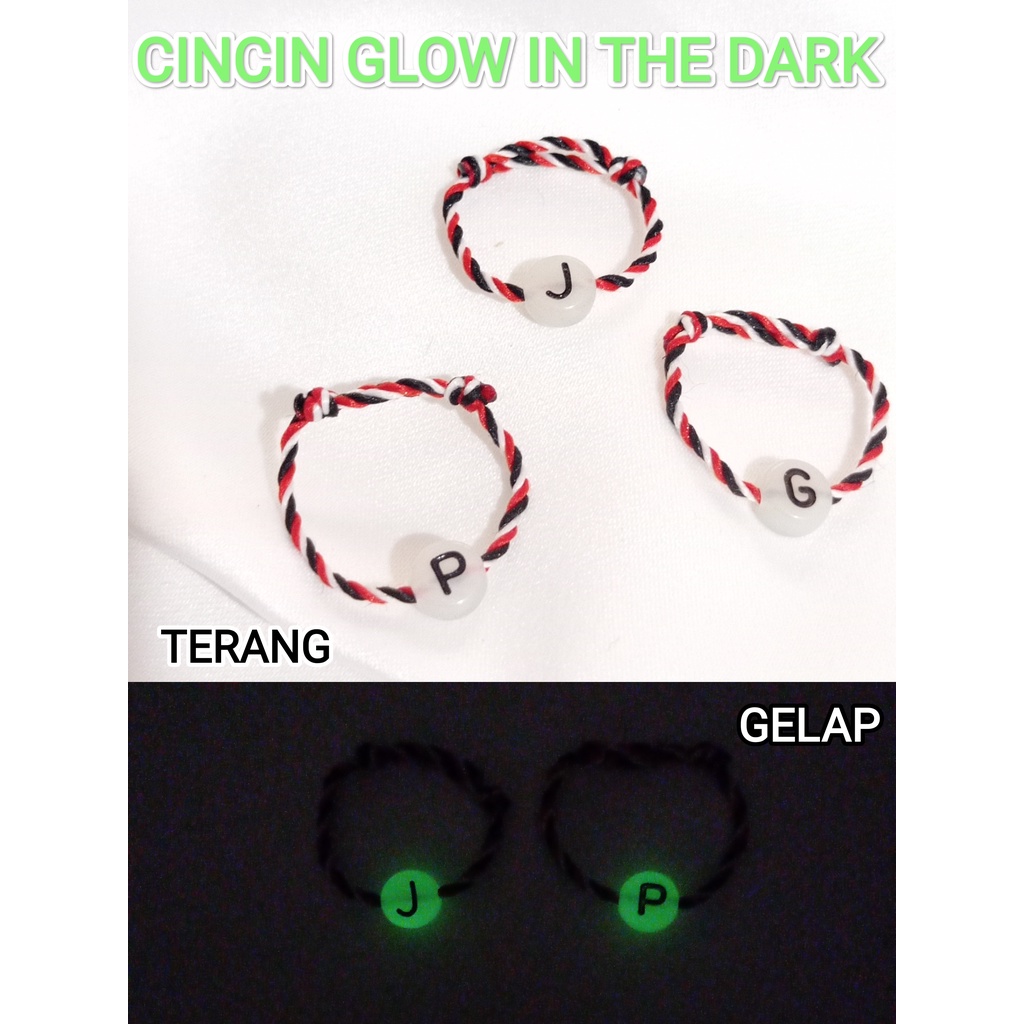 CINCIN CUSTOM TERBARU INISIAL TALI TRIDATU MOTE GLOW IN THE DARK CINCIN KEBERUNTUNGAN