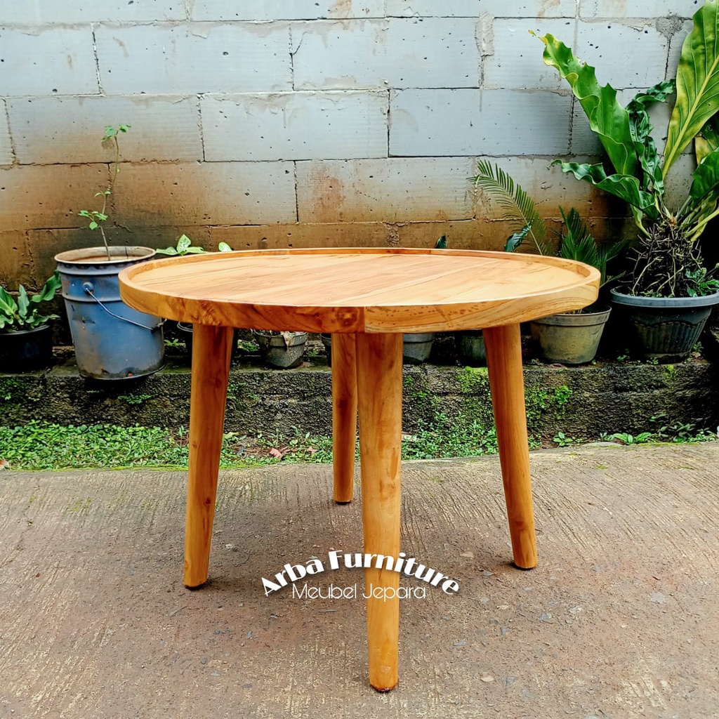 Meja Tamu Minimalis Bulat / Meja lesehan Kayu Jati