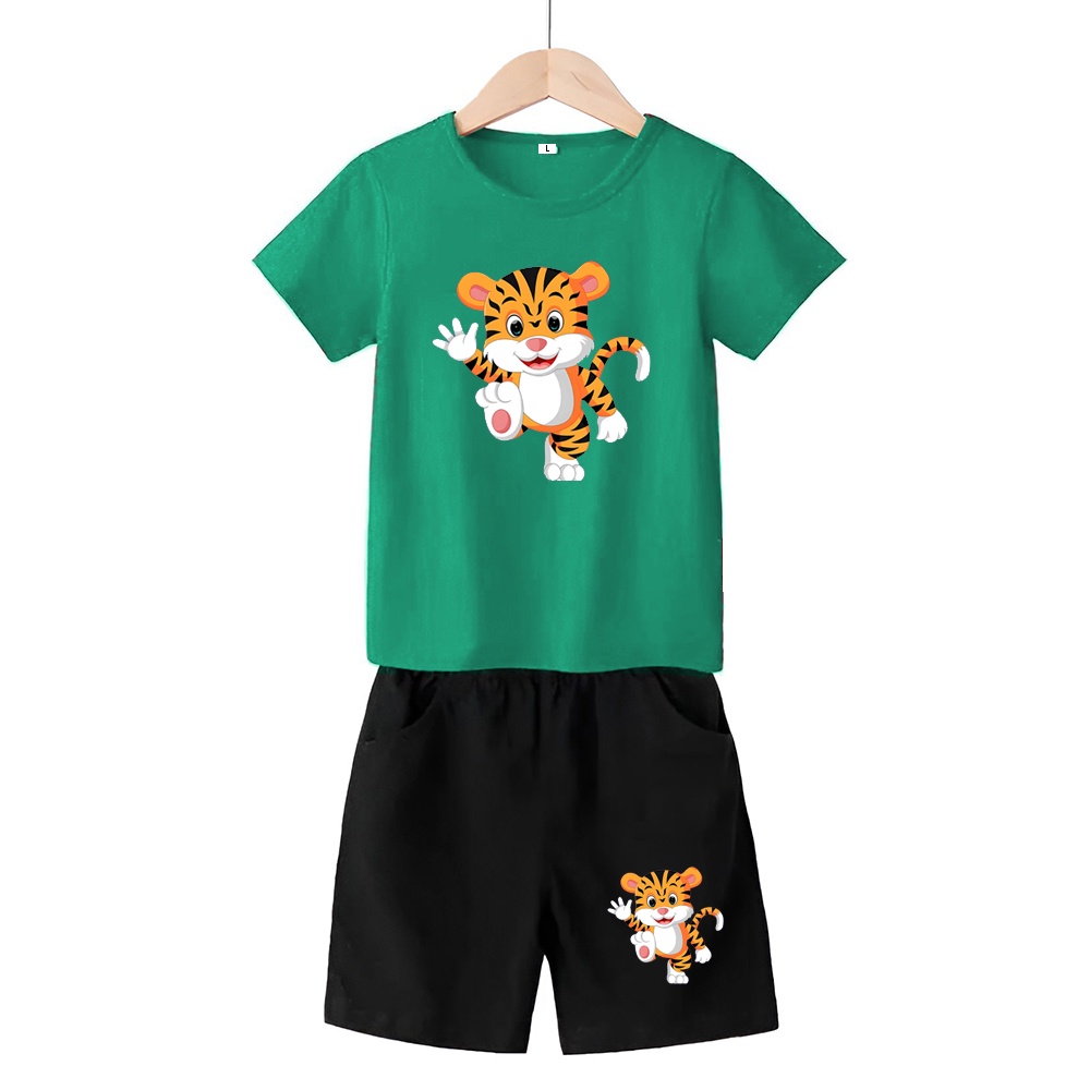 Baju Stelan 3/4 Anak Tiger Cowok Cewek  Usia 1 - 4 Tahun Celana Pendek Harian