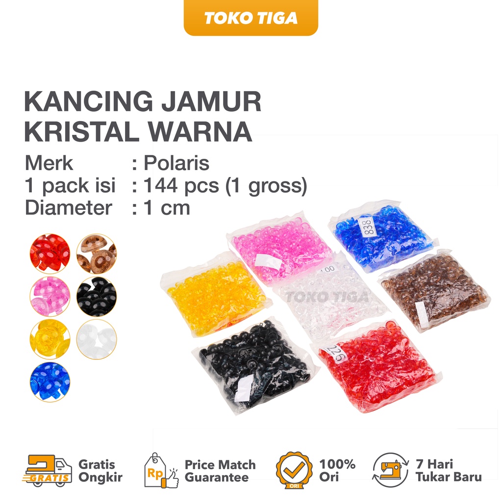 Kancing Jamur Kristal Warna (1 Gross)