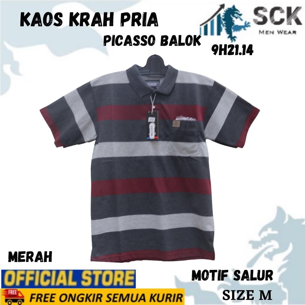 Kaos Krah Pria PICASSO Model GARIS BESAR Size M-L / Baju Kerah Cowok Remaja Dewasa - sckmenwear GROSIR