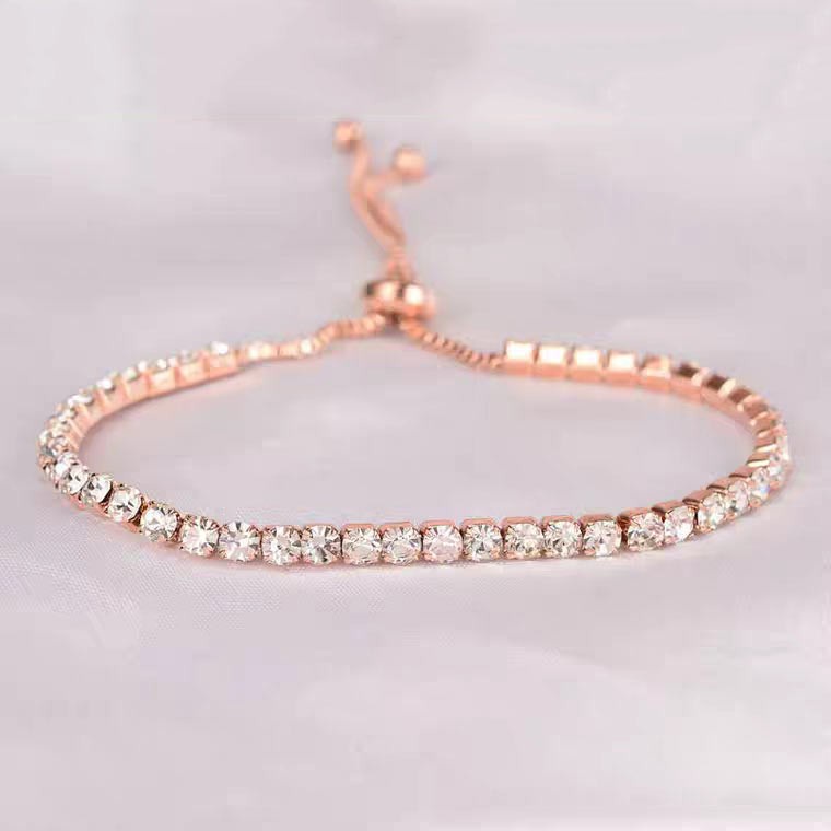 Gelang Tipis Aksen Berlian Zirkon | Band Warna Rose Gold | Aksesoris Bahan Stainless Steel | Aksesoris Wanita