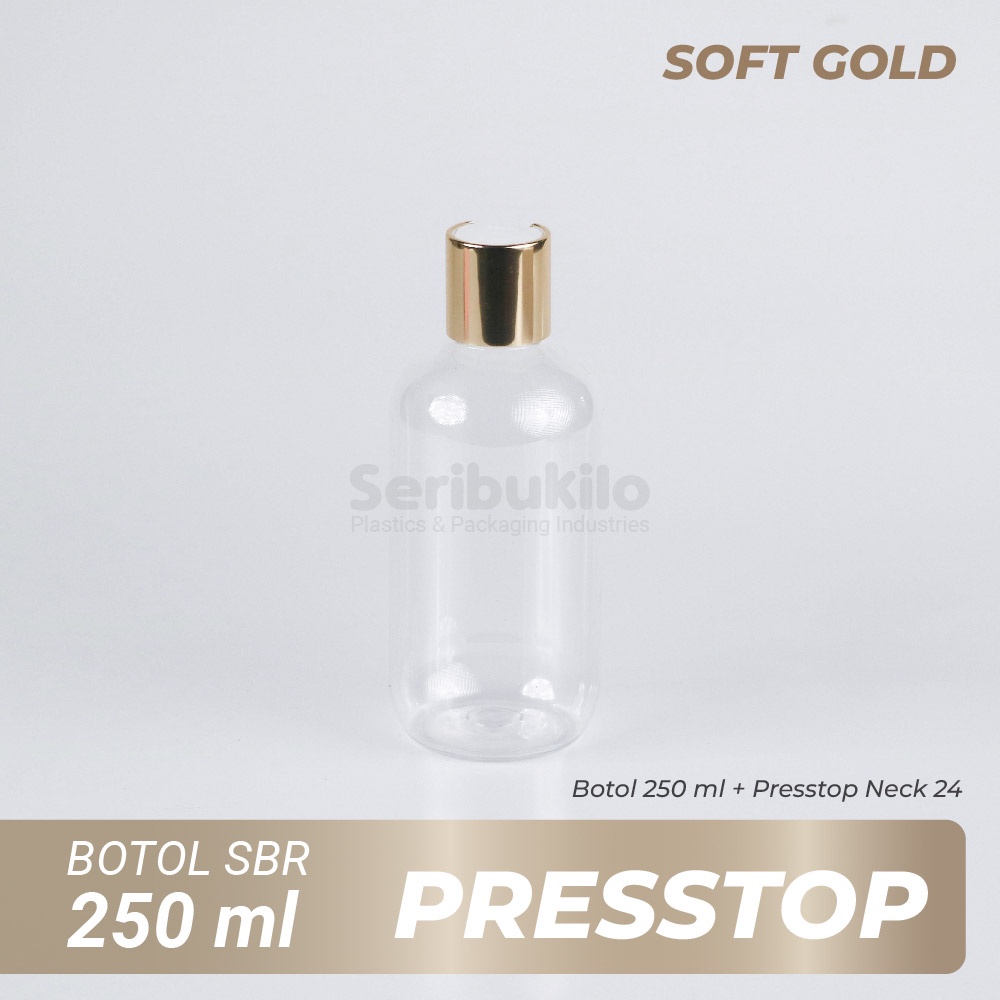 Botol Presstop SBR 250 ml/ Botol PET 250 ml Presstop/ Disctop Silver - Soft Gold - Dark Gold