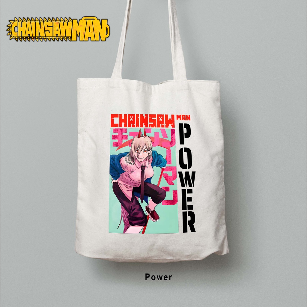 Totebag Anime Chainsaw man denji power aki Pochita Makima Tote bag premium Totebag zipper totebag velcro Termurah