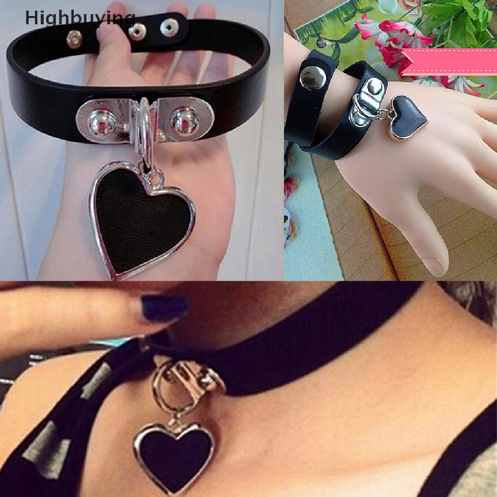 Hbid Wanita Favorit Punk Goth Kulit Rivet Jantung Cincin Kerah Choker Funky Necklace Glory