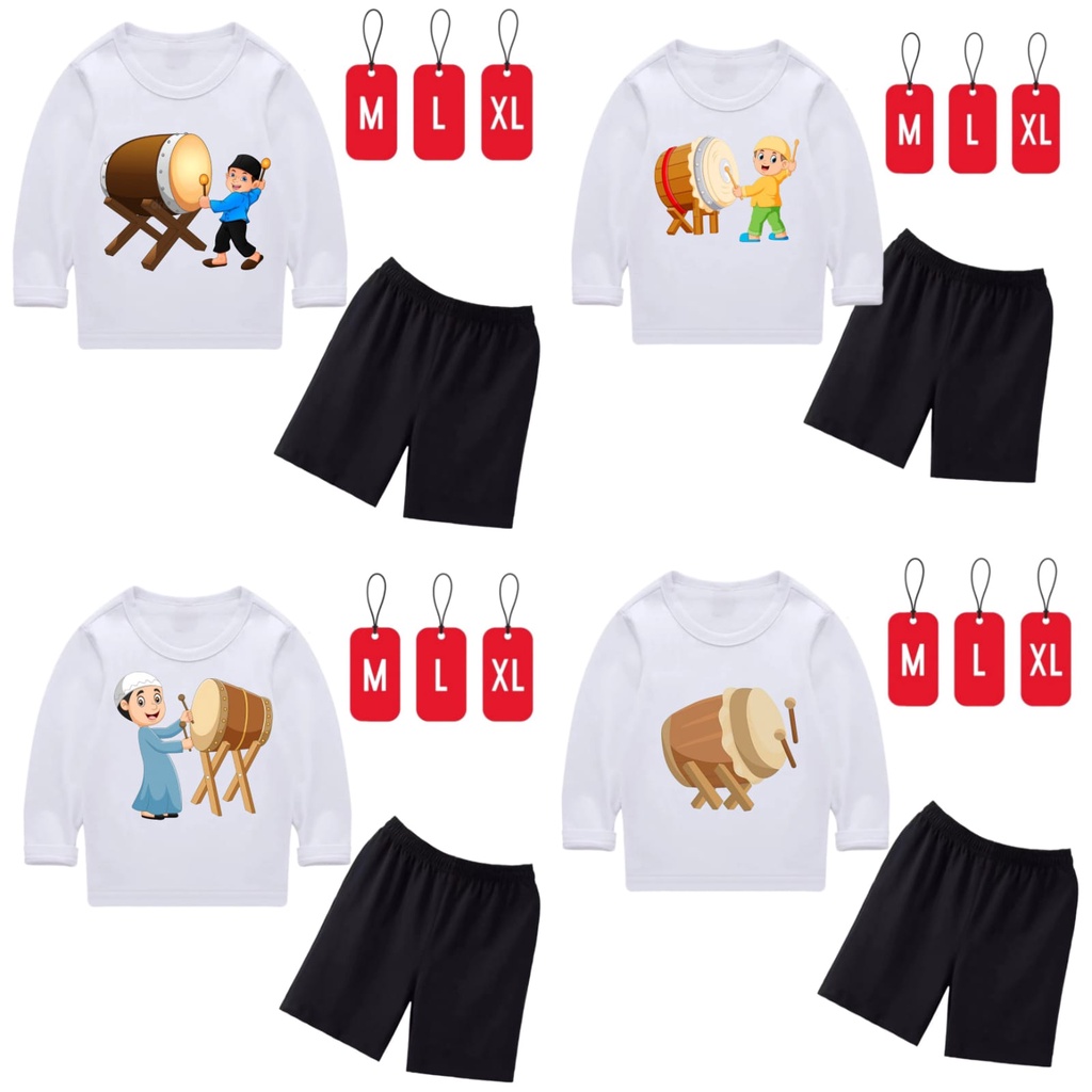 Hzl_outfit Setelan Baju Kaos Anak Laki Laki Tabuh Beduk/ Size M,L,XL