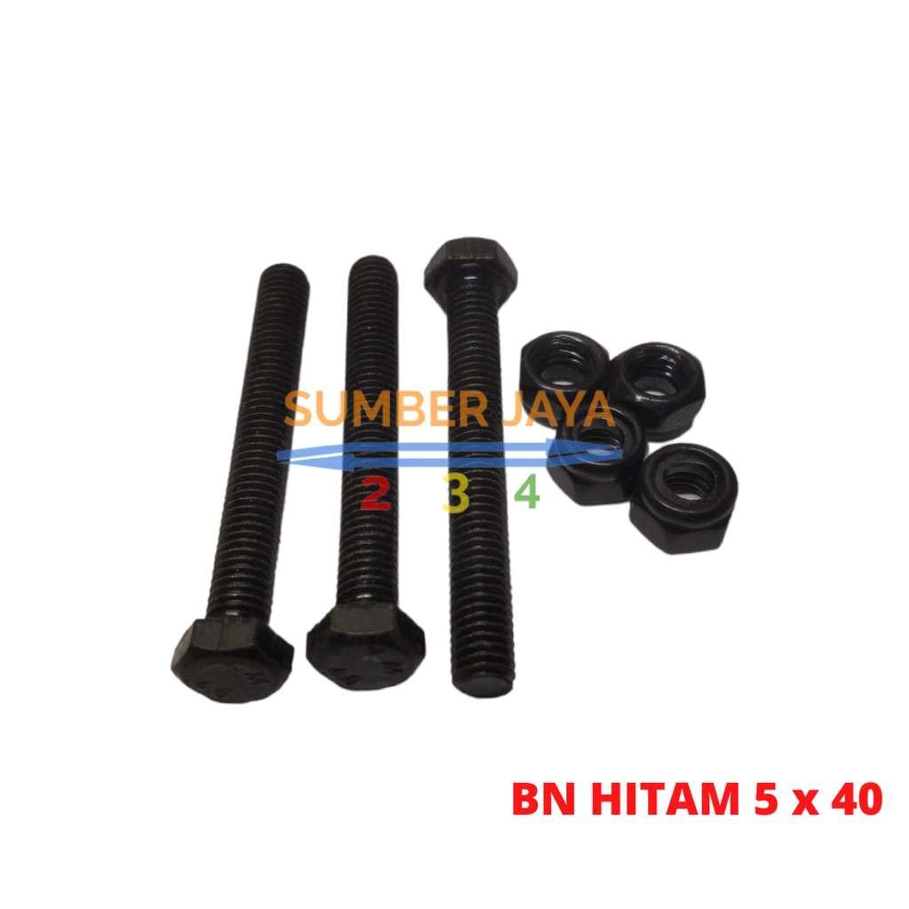 Baut mur M5 x 40 Hitam / BMH 5 x 40 TERMURAH