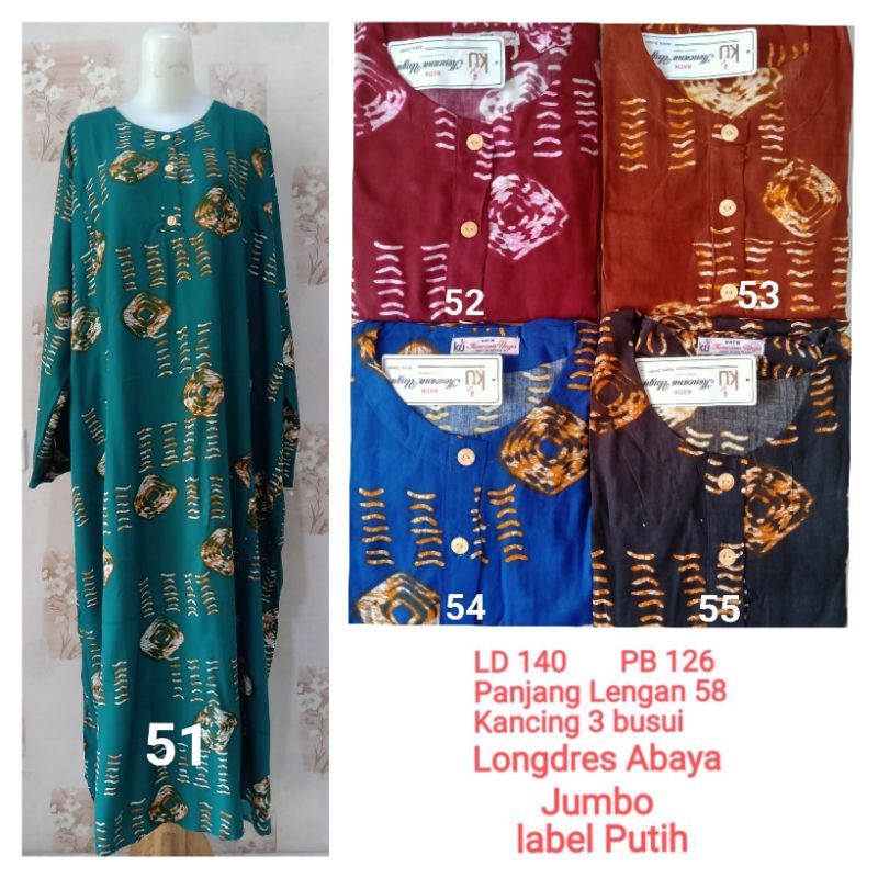 Longdres Abaya Jumbo LD 140cm,Kencana Ungu label Putih