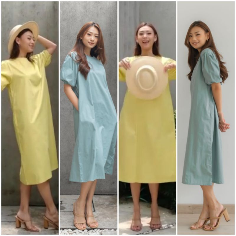 ♡ PREMIUM ♡ ORIGINAL ! ANTONIETTE PLAIN PUFF SLEEVE LOOSE MIDI DRESS