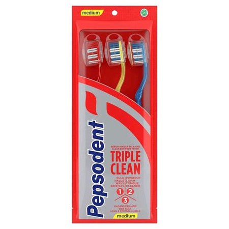 PEPSODENT SIKAT GIGI TRIPLE CLEAN 3PCS MEDIUM