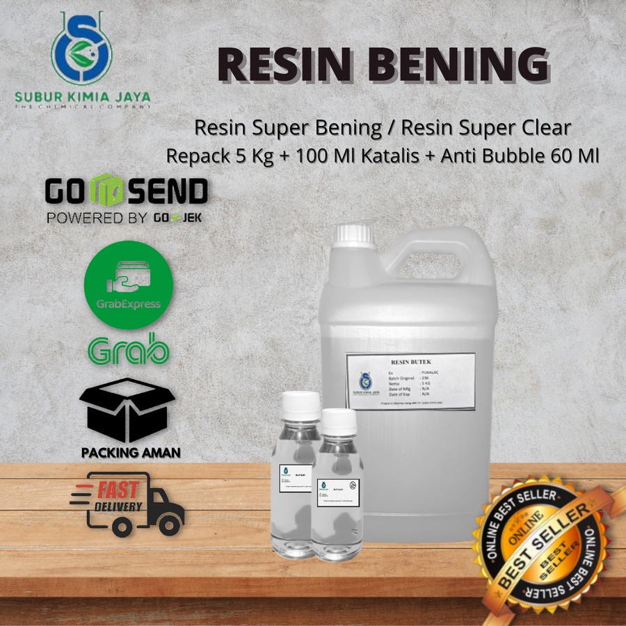 

Resin Bening 5 KG + Katalis 100 ML + Anti Bubble 60 ML Premium