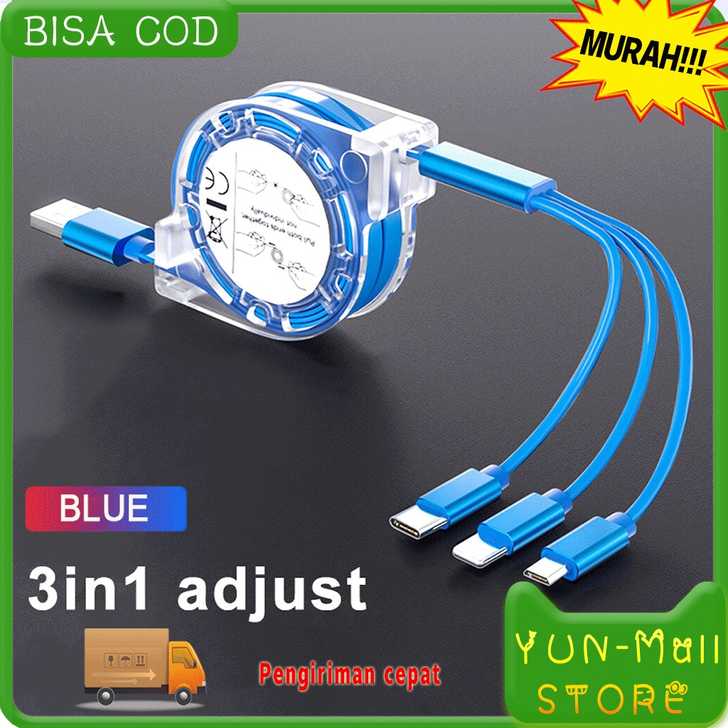 【Ready Stock】YUN Mall  3IN1 NANVAN KABEL DATA FAST CHARGING Kabel Pengisi Daya USB Tipe C 1M ALL TIPE HP Dapat Ditarik untuk Ponsel Samsung Xiaomi Huawei, Kabel Pengisian Cepat TPE