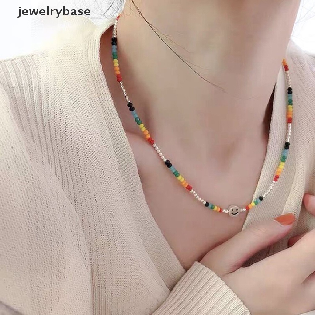 [jewelrybase] Smiley Face Sweater Kalung Pesta Perhiasan Untuk Wanita Pasangan Fashion Kreatif Manik-Manik Warna-Warni Liburan Pantai Aksesoris Butik