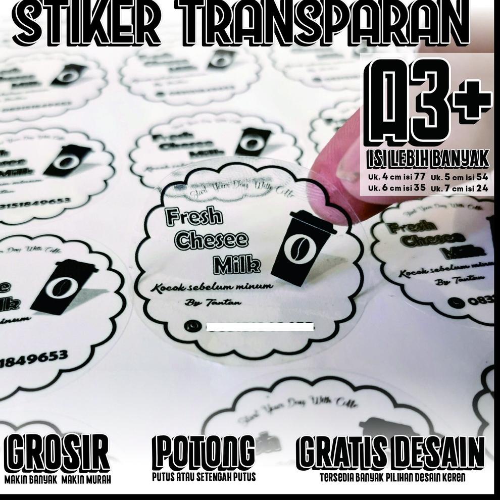 

E79 Stiker Transparan A3+ label minuman makanan skincare kosmetik MURAH / Potong Putus / Potong setengah putus PALING DICARI ㅮ