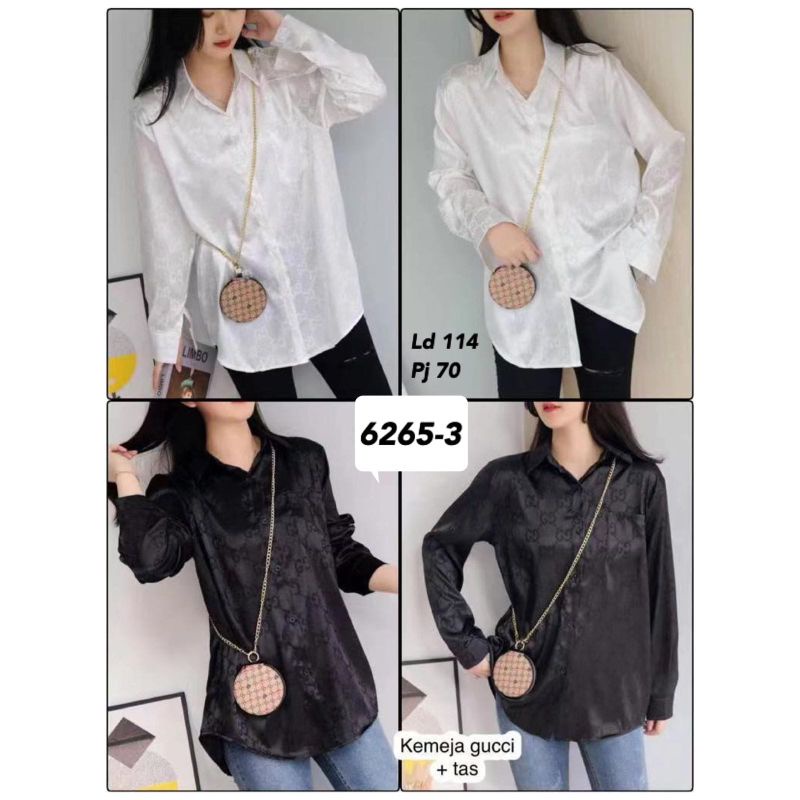 KEMEJA TUNIK SATIN IMPORT+TAS MV-6265 (ada 3 motif)