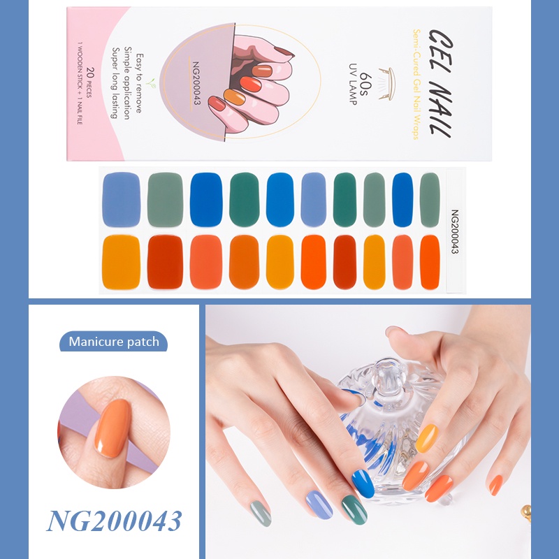 20tips Warna Pink Nude Semi Obat Gel Kuku Strip Patch Sliders Perekat Tahan Air Full Cover Gel Nail Stcikers