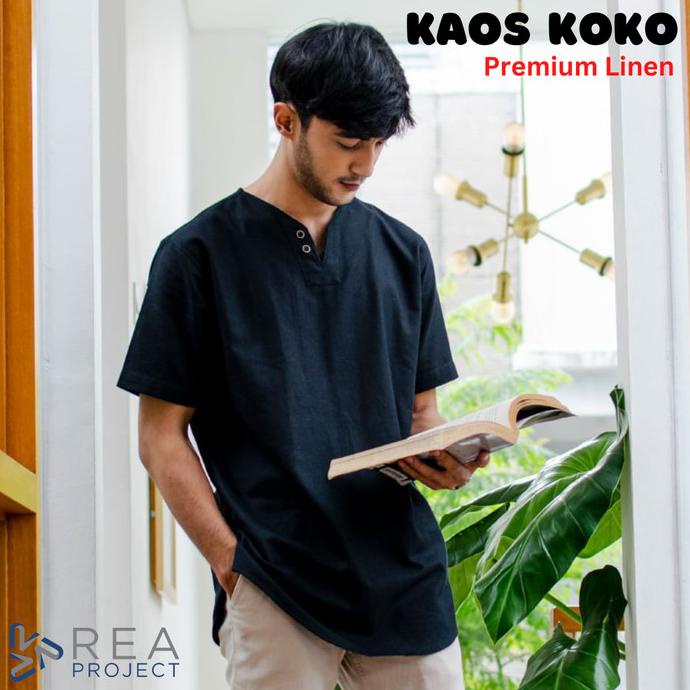 BISA COD Baju Kaos Koko Muslim Pria Dewasa Lengan Pendek Bahan Linen Adem Jumbo /BAJU KOKO PRIA/BAJU