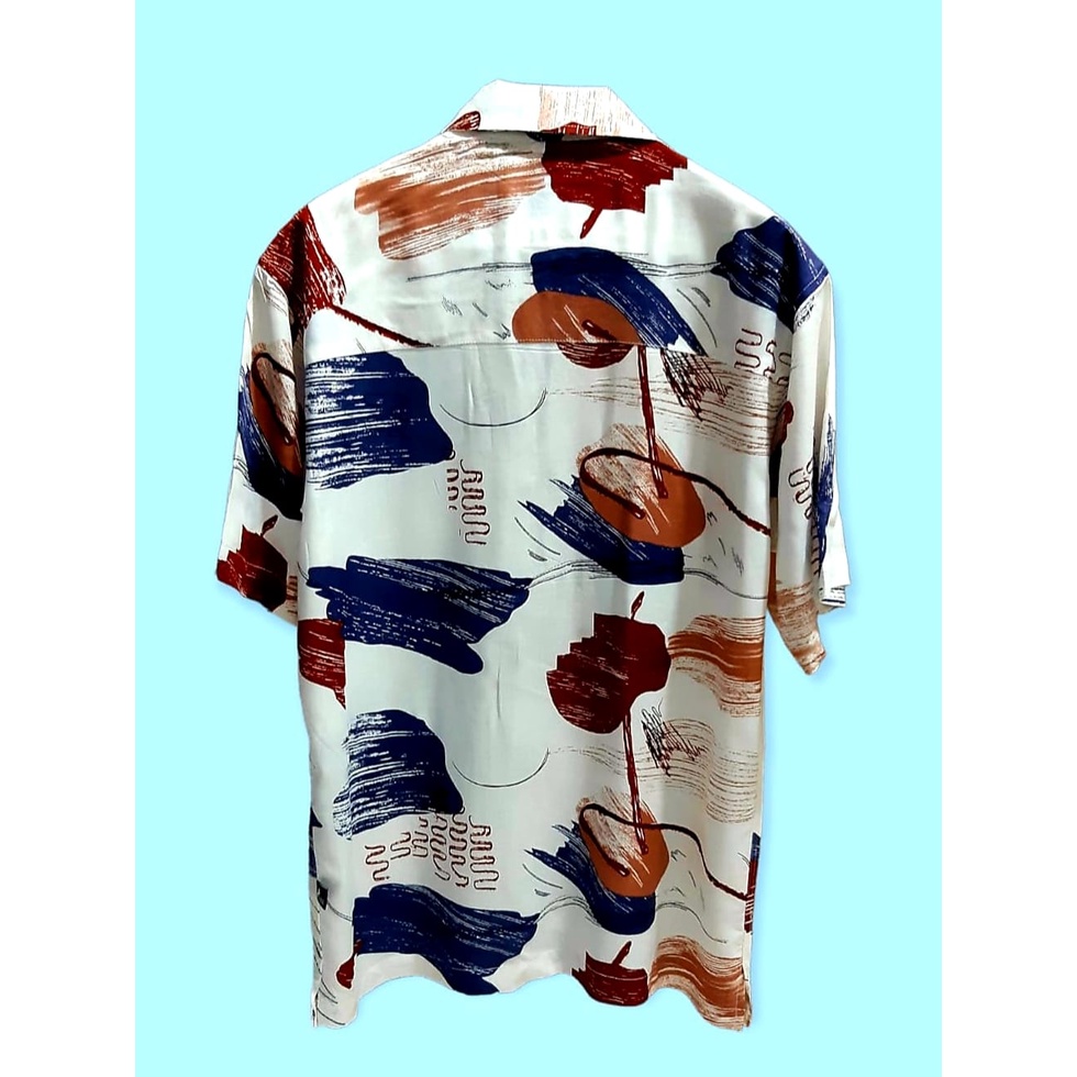 ARKANA - Kemeja Hawaii Pria Printing Bahan Katun Rayon Premium | Kemeja Pantai Pria - Putih Abstrak