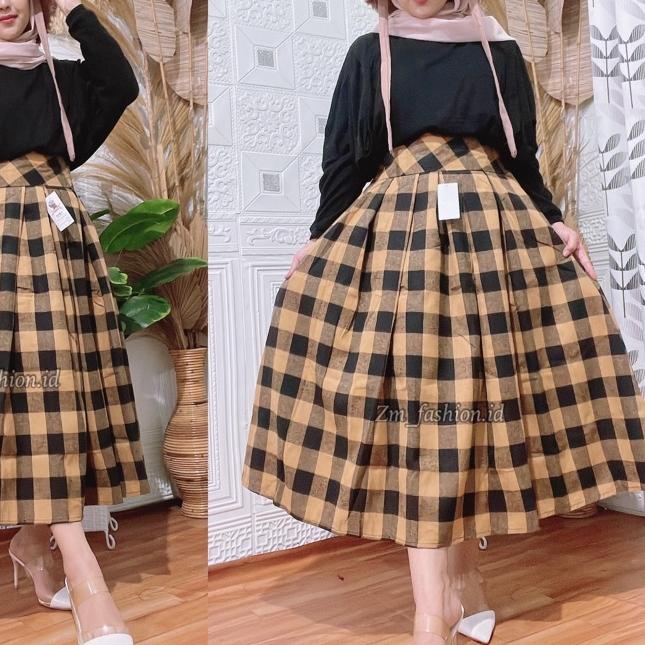 ❄ ROK FLANEL MIDI 7/8 // ROK 7/8 MIDI KOTAK FLANEL // ROK REMPEL KOTAK FLANEL IMPORT MIDI// ROK TART
