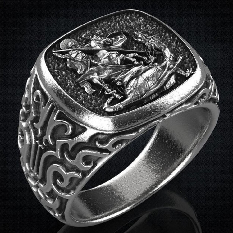 Goldkingdom Aksesoris Perhiasan Fashion Ready Stock Nordic Retro Mitologi Cincin Tengkorak Perak Domenic Male Ring