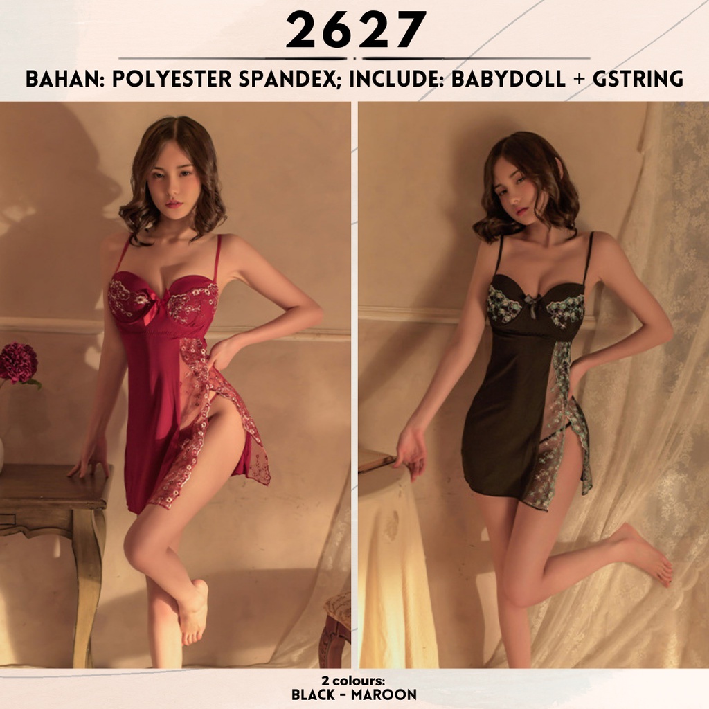 RR2627 Sexy Lingerie Sexy Babydoll + Gstring Wire Bra Pad (busa pelapis) Baju Tidur Seksi - Lingerie by Sexy Kisser