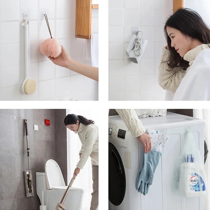5 /10/20Pcs Pintu Dinding Kuat Gantungan Perhiasan Transparan Barang Kecil Penyimpanan Kait Tanpa Pukulan Aksesoris Dapur Kamar Mandi Perekat Diri Handuk Pel Handbag Holder Multifungsi
