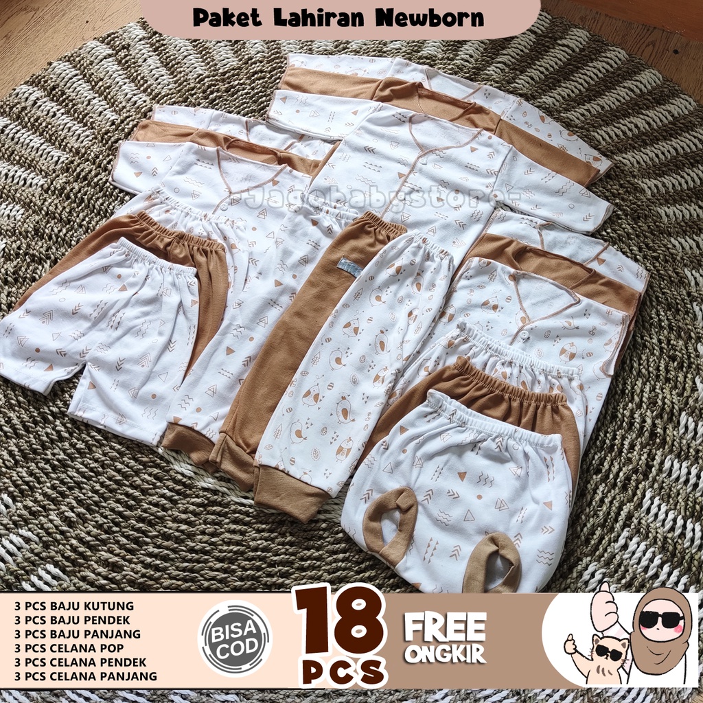 18 Pcs Paket Lahiran Best Seller warna Coklat Susu Unisex baby Newborn