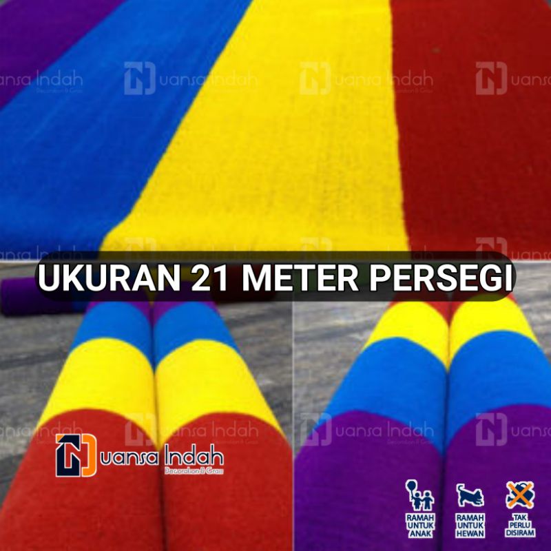 rumput sintetis swiss pelangi import 4 warna ukuran 21 meter persegi