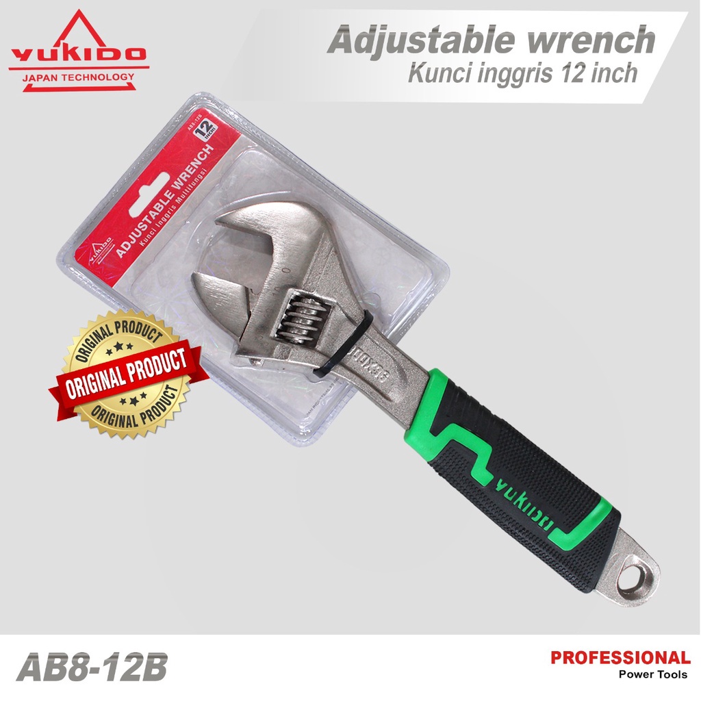 BERKUALITAS Kunci Inggris YUKIDO 6 - 8 - 10 - 12 Inch In Gagang Karet ORIGINAL BY YUKIDO  | 6&quot; 8&quot; 10&quot; 12&quot; Blister Adjustable Wrench